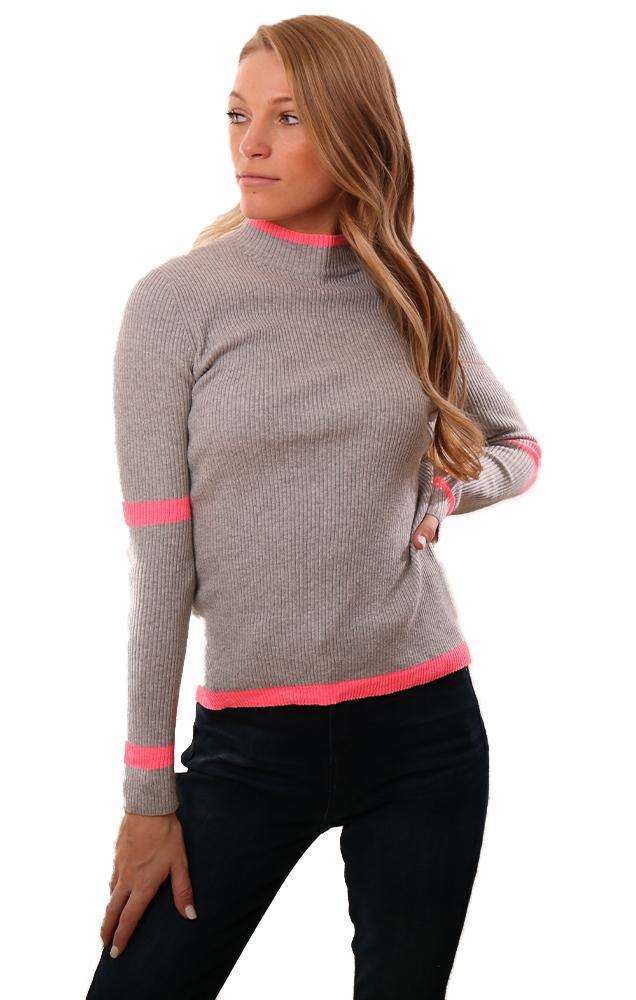 Central Park West Tops Long Sleeve Ribbed Mock Neck Pink Stripe Top