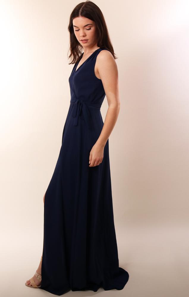 Amanda Uprichard Dresses Wrap Style Sleeveless Navy Maxi Spring Summer Party Maxi Dress