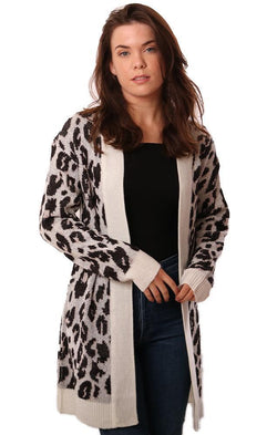 BB Dakota Cardigans Open Front Animal Print Cardi Sweater