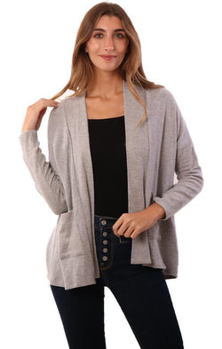 Red Haute Cardigans Open Front Long Sleeve Boxy Grey Cardi