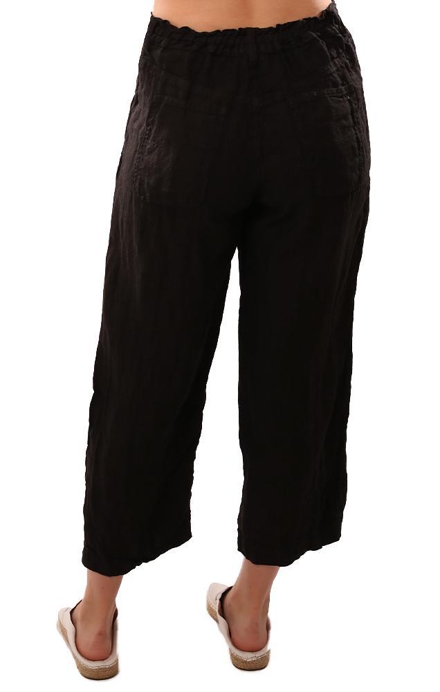 CP Shades Pants Drawstring Waist Wide Leg Crop Flowy Linen Black Pant