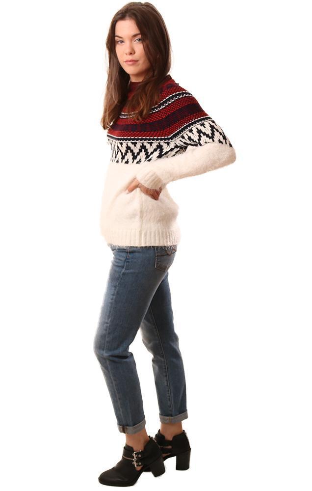 BB Dakota Sweaters Long Sleeve Multi Striped Blue Red Ivory Crew Neck Knit Pullover