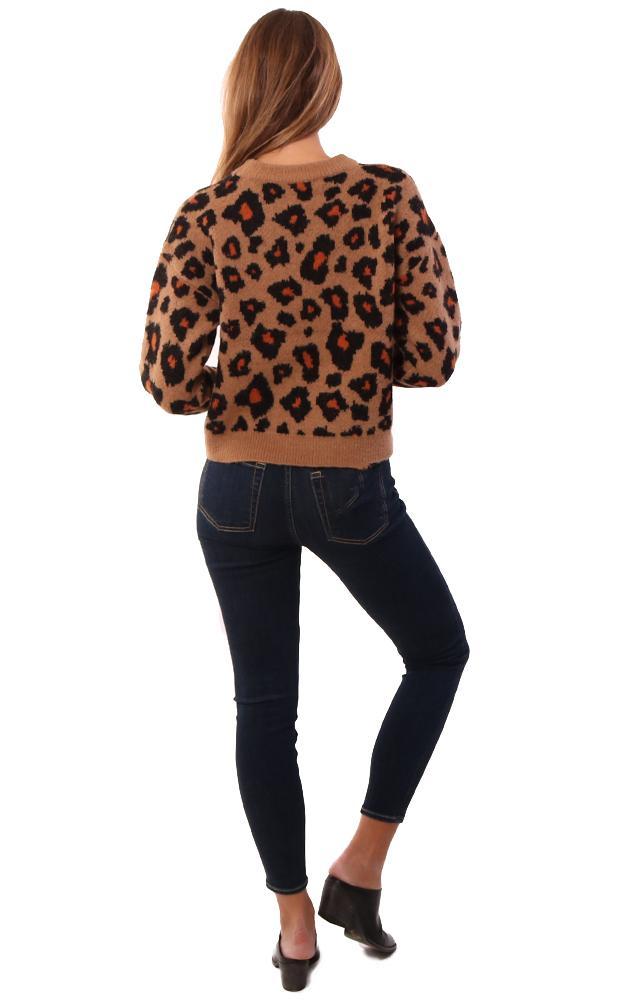 ASTR Sweaters Crew Neck Long Sleeve Leopard Print Knit Sweater