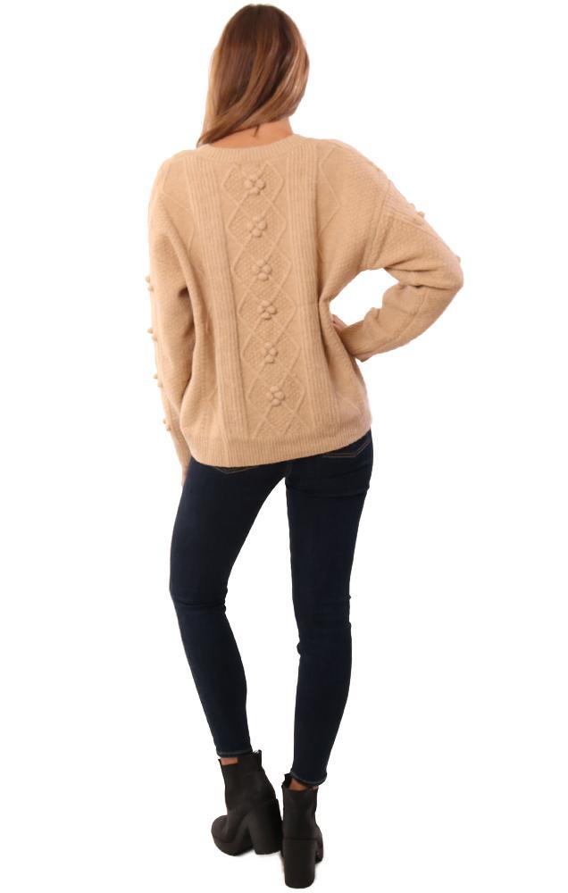 POL Sweaters Long Sleeve Popcorn Stitched Beige Knit Pullover Sweater