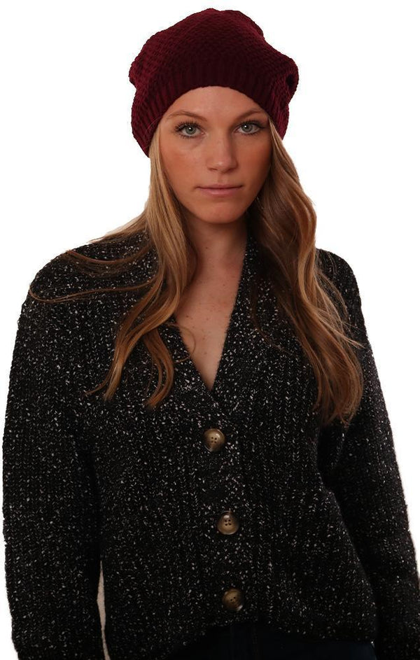 Hats Waffle Knit Warm Winter Burgundy Knit Beanie Hat