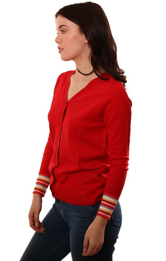 Metric Cardigans Button Front V Neck Fitted Red Classic Knit