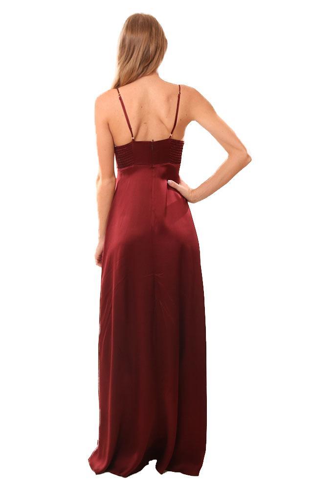 Amanda Uprichard Dresses Silk Maxi V Neck Burgundy Party Dress 