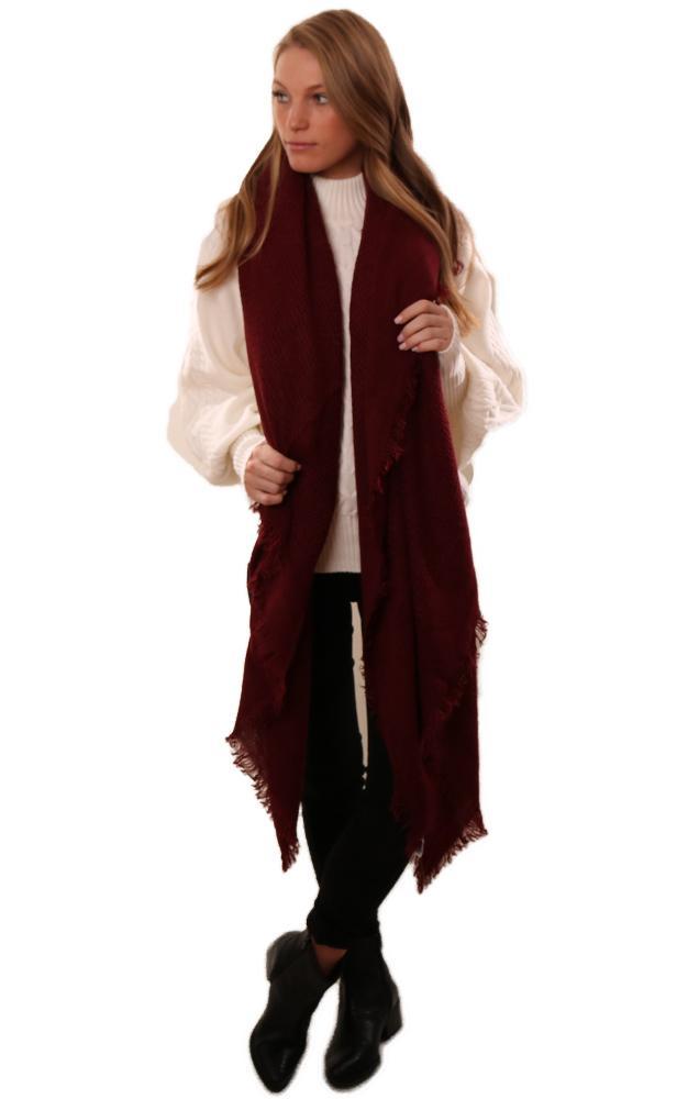 Scarves Frayed Edge Chic Open Weave Soft Burgundy Scarf