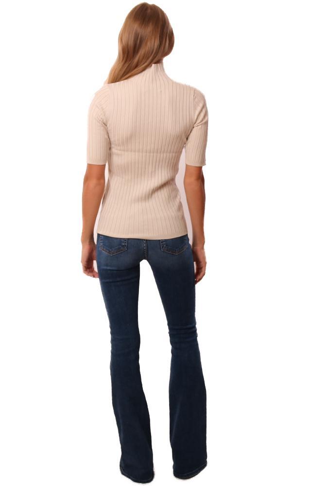 525 America Tops Ribbed Fitted Mock Neck Chic Tan Knit