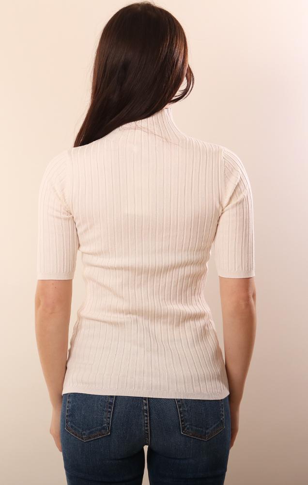 525 Tops Ribbed Fitted Mock Neck Ivory Knit top 