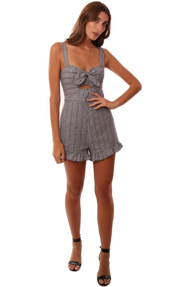 Likely Rompers Sweetheart Neckline Front Cutout Checked Romper