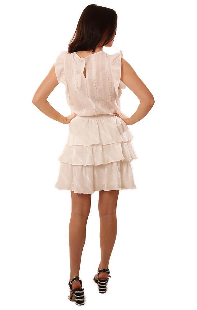 Dresses Scoop Neck Sleeveless Layered Ruffle White Spring Dress