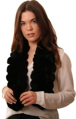 Scarves Genuine Fur Pom Pom Black Scarf