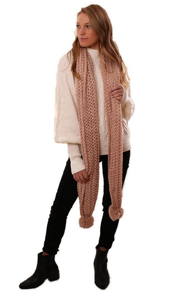 Scarves Knit Soft Pink Knitted Pom Pom Long Winter Scarf