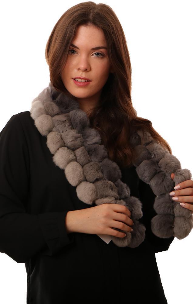 Scarves Genuine Fur Pom Pom Grey Scarf