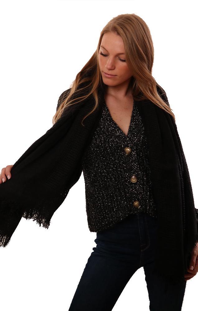 Scarves Frayed Edge Chic Open Weave Soft Black Winter Scarf