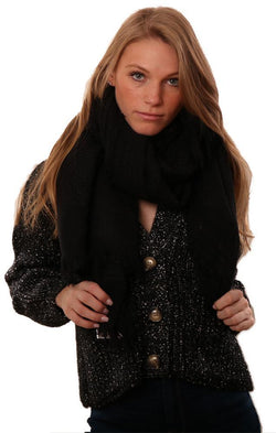 Scarves Frayed Edge Chic Open Weave Soft Black Scarf