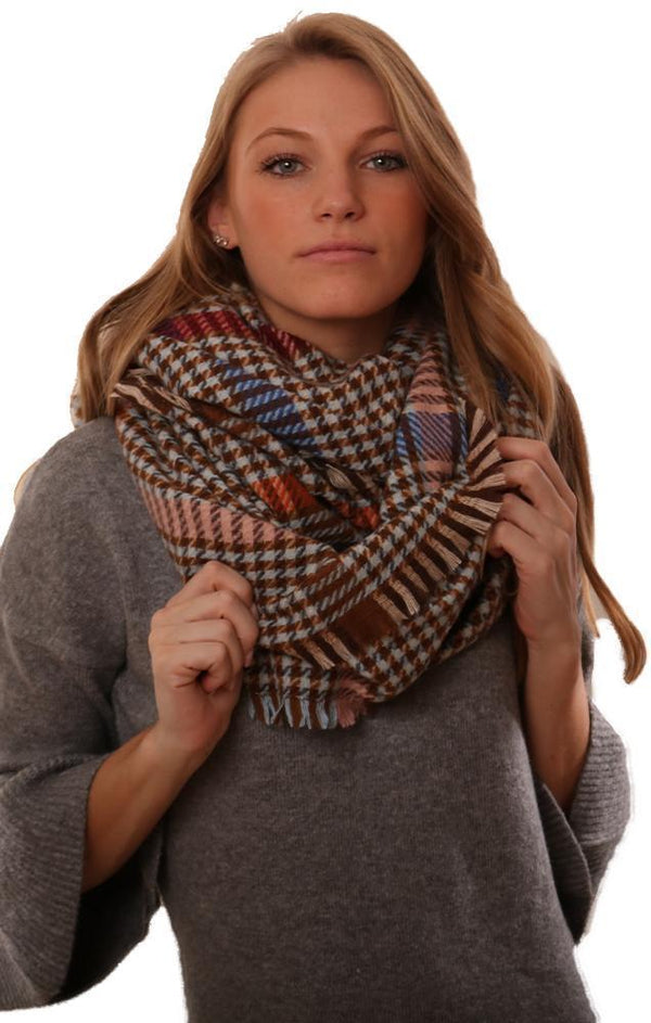 Scarves Frayed Edge Chic Windowpane Plaid Winter Scarf