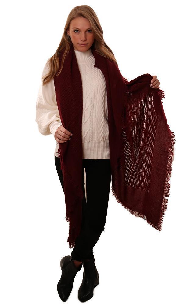 Scarves Frayed Edge Chic Open Weave Soft Burgundy winter Scarf