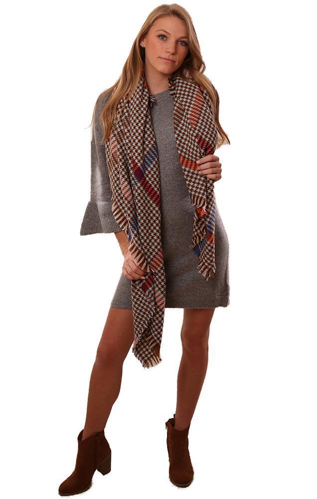 Scarves Frayed Edge Chic Windowpane Plaid Warm Winter Scarf