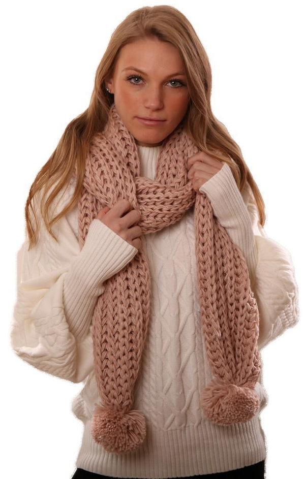 Scarves Knit Soft Pink Knitted Pom Pom Long Scarf