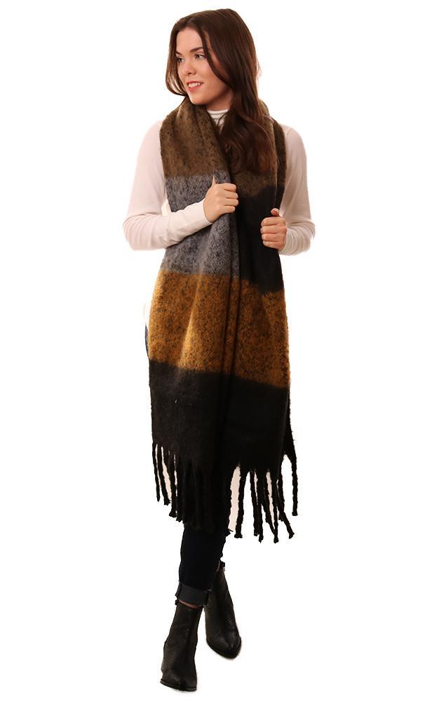 Scarves Color Block Fringed Chunky Winter Scarf