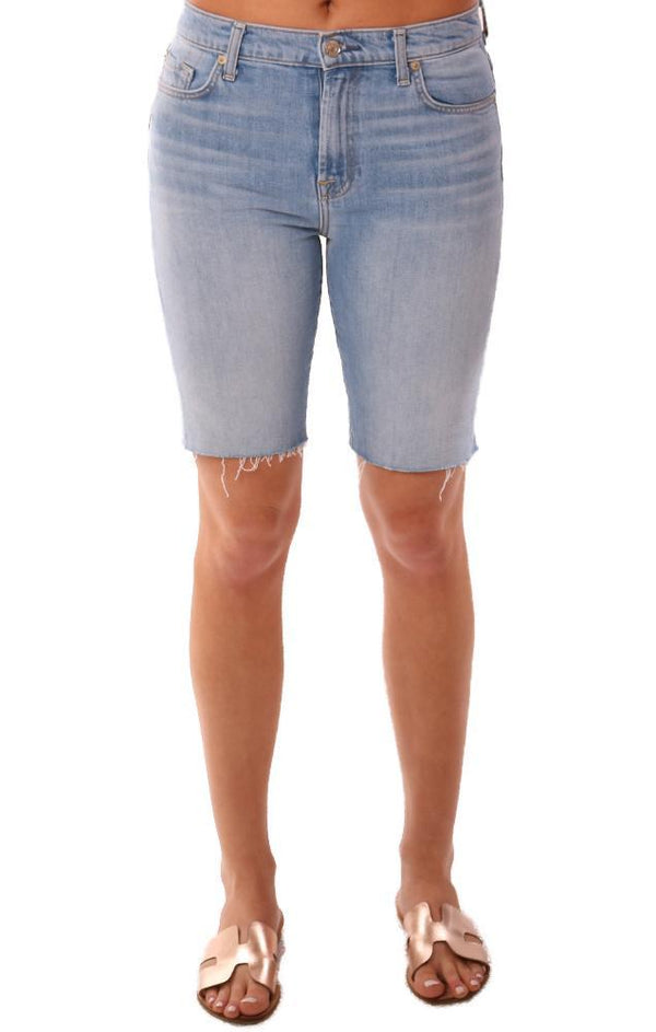 7 For All Mankind Shorts High Waist Denim Blue Cut Off Short