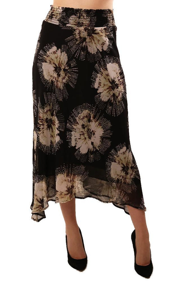 Veronica M Skirts Floral Printed Smock Waist Flowy Midi Skirt