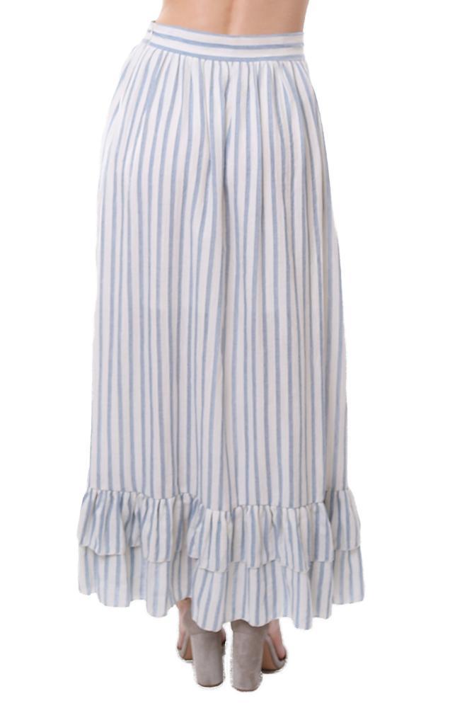 Skirts Side Slit Ruffle Trim Striped Boho Flowy HIgh Waist Maxi Skirt