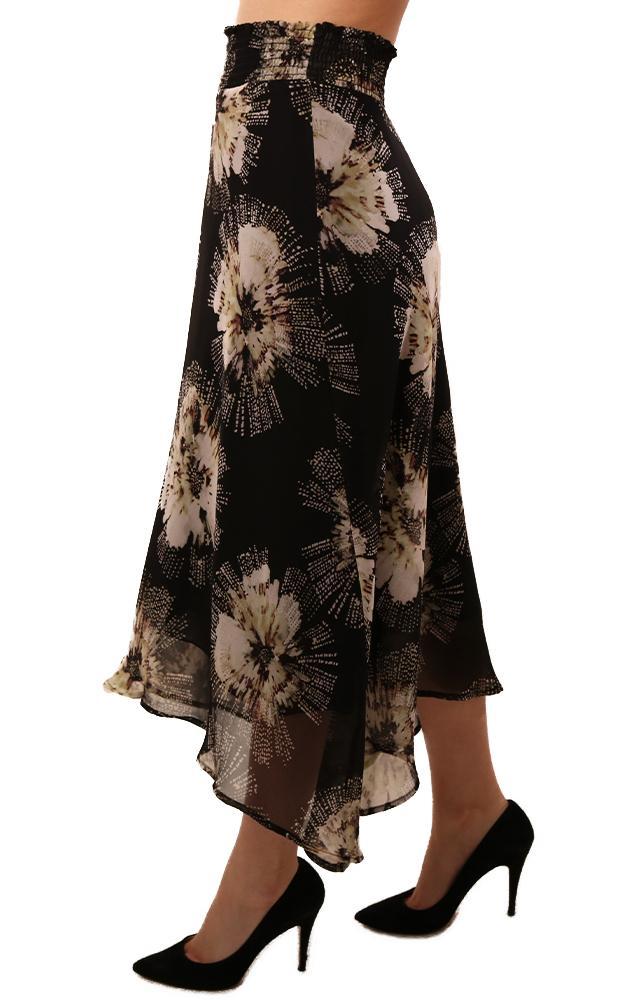 Veronica M Skirts Floral Printed Smock Waist Flowy Office Chic Midi Skirt