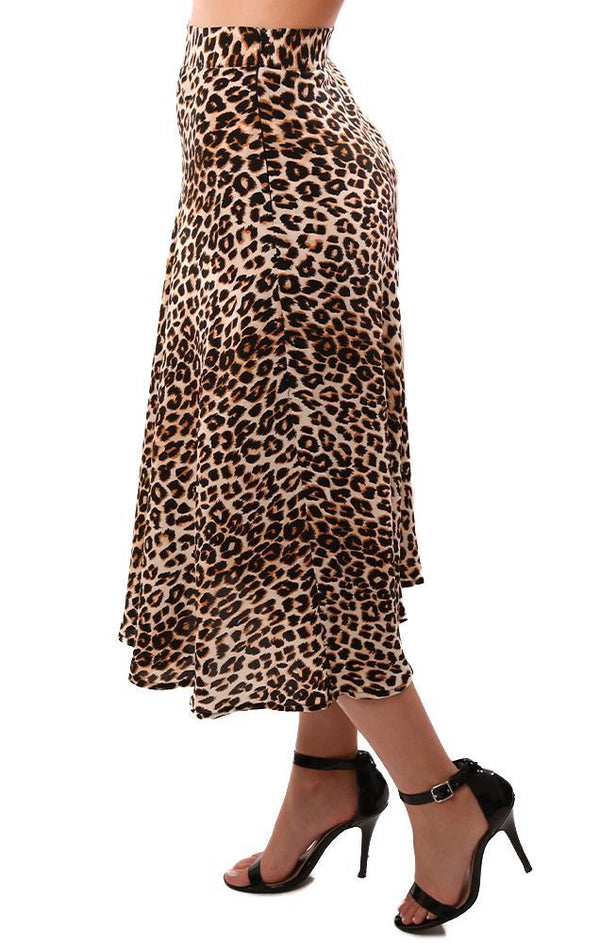 Do And Be Skirts Flowy Flutter Hem Leopard Printed Midi Silky Skirt