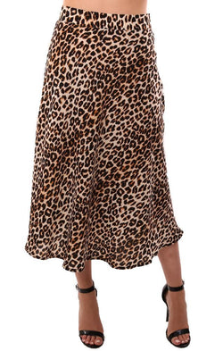 Do And Be Skirts Flowy Flutter Hem Leopard Printed Midi Skirt