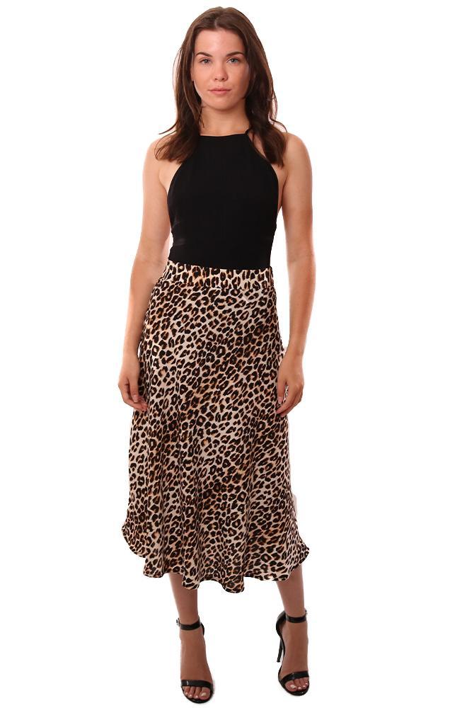 Do And Be Skirts Flowy Flutter Hem Leopard Printed Silky Fall Midi Skirt