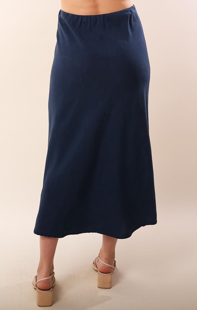 Bella Dahl Tencel Navy Flowy Midi Bias Cut Spring Skirt