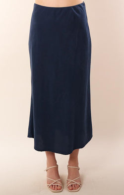 Bella Dahl Tencel Navy Flowy Midi Bias Cut Skirt