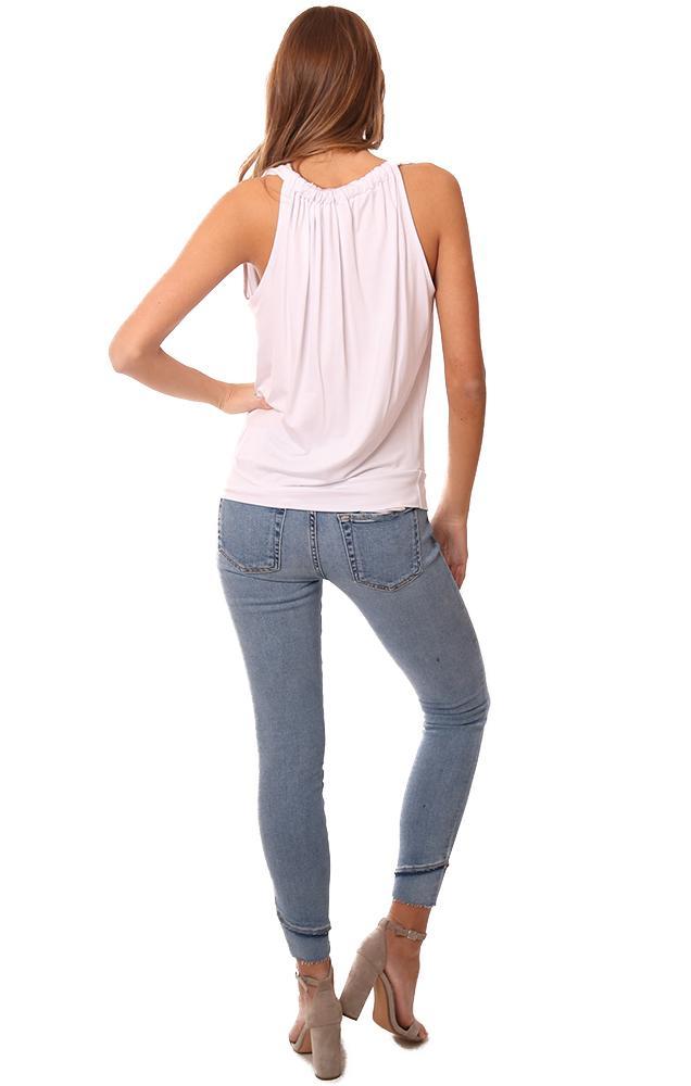 Veronica M Tops Drape Neck Sleeveless Flowy White Summer Top