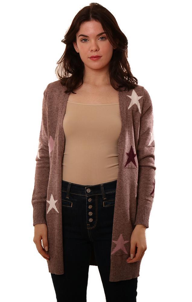 Metric Cardigans Open Front Star Printed Mauve Knit Cardi