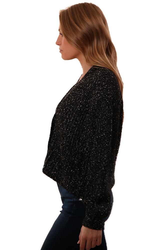 BB Dakota Cardigans Button Front Cropped Black Speckled Cardigan Top