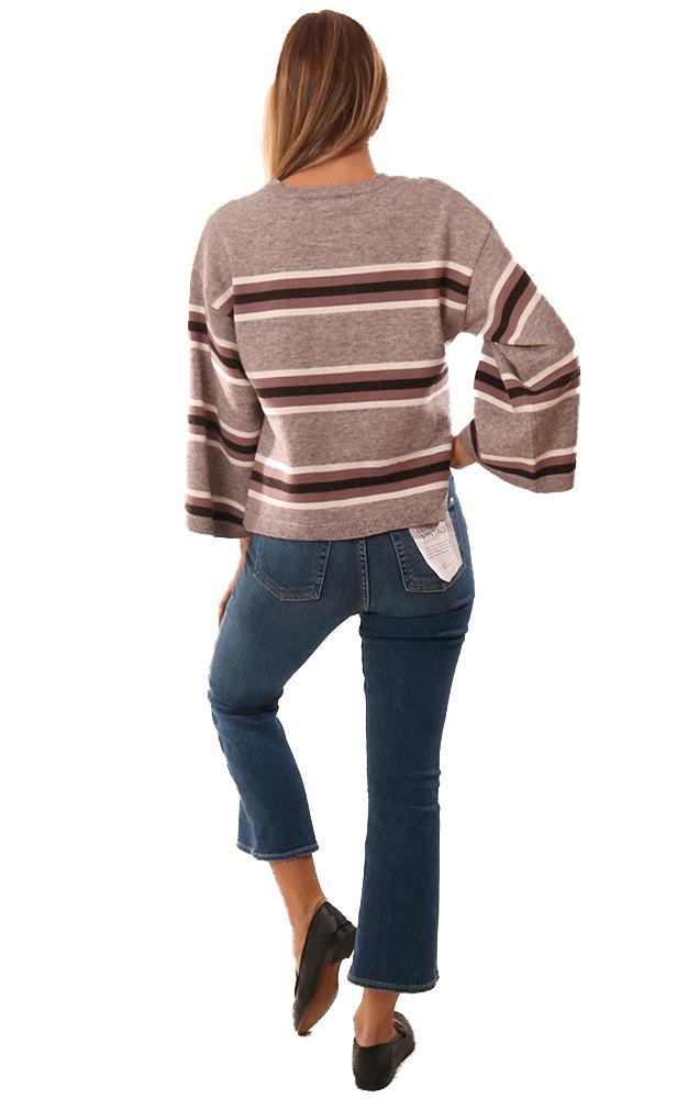 Cupcakes And Cashmere Sweaters Long Wide Sleeve Striped Grey Pullover