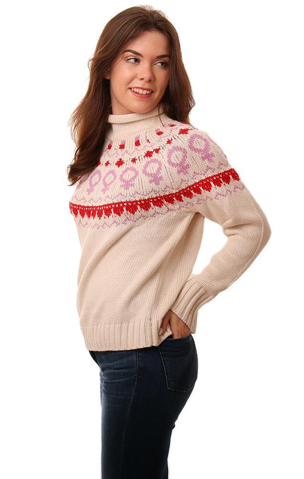 525 Sweaters Mock Neck Female Empowerment Ivory Pink Knit Top