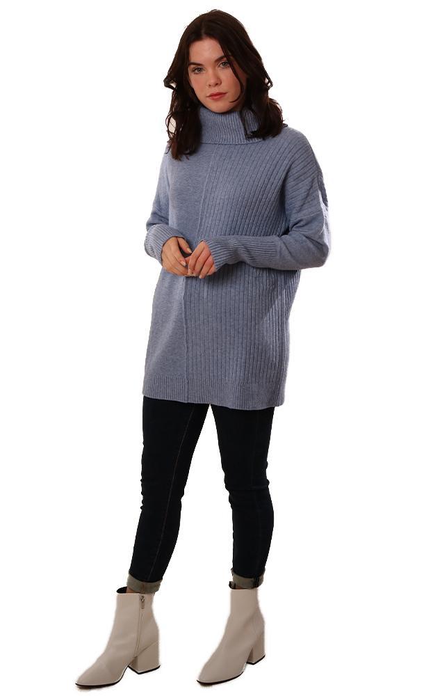 Metric Sweaters Long Sleeve Cowl Neck Soft Blue Knit Sweater Top