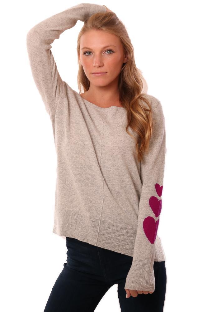 Raffi Sweaters Crew Neck Long Sleeve Heart Sleeve Print Cashmere Sweater