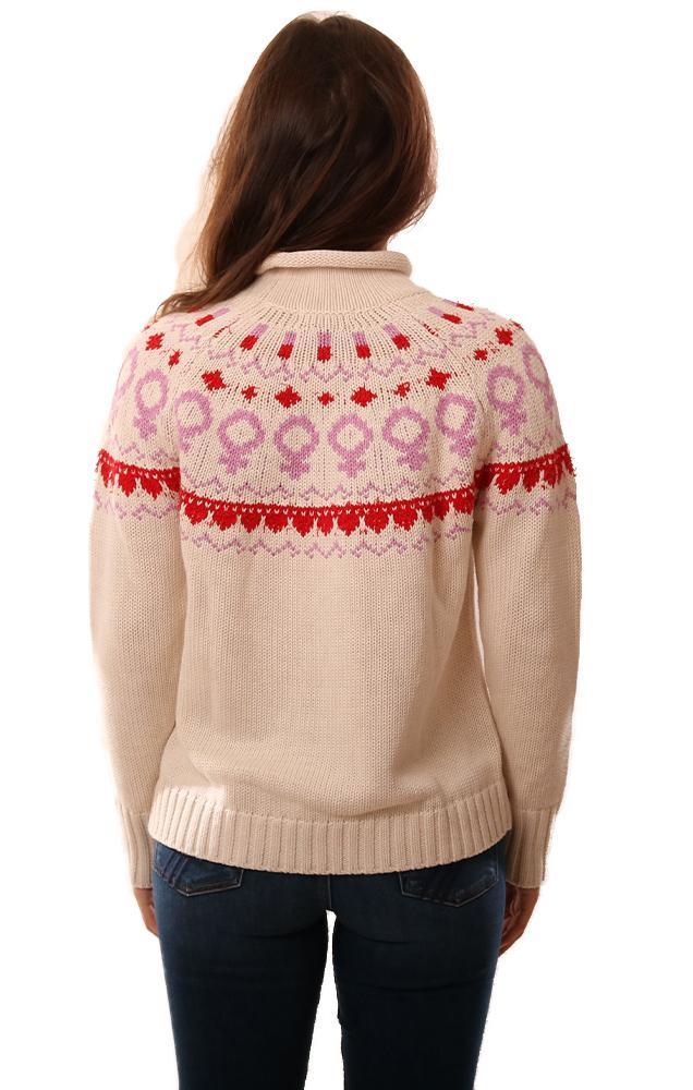 525 Sweaters Mock Neck Female Empowerment Ivory Pink Winter Knit