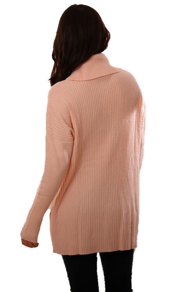 Metric Sweaters Long Sleeve Cowl Neck Soft Pink Long Knit Top