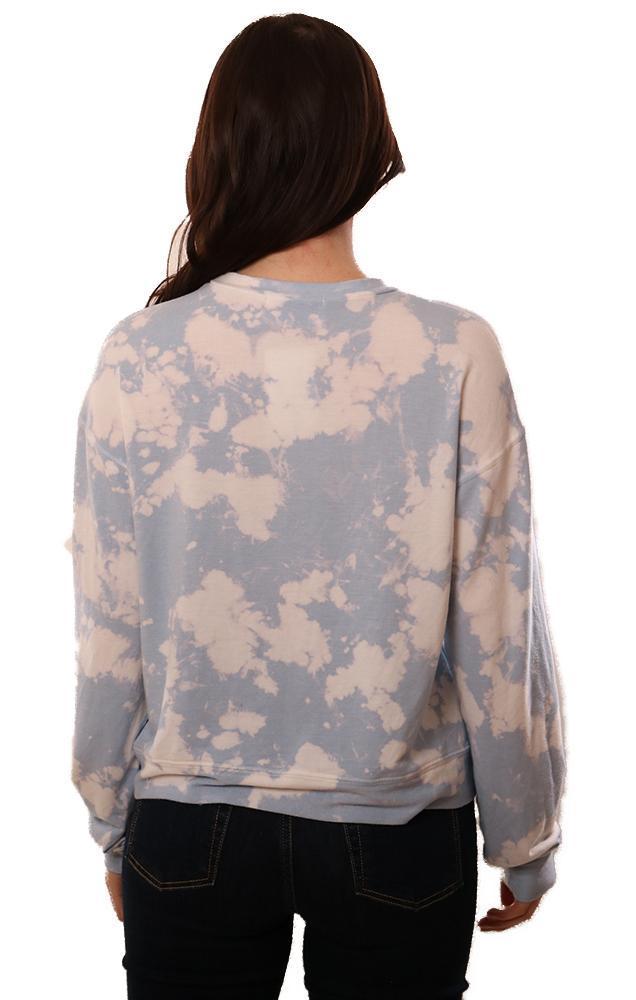 Six Fifty Tops Crew Neck Long Sleeve Bleached Blue Pullover Sweatshirt Top