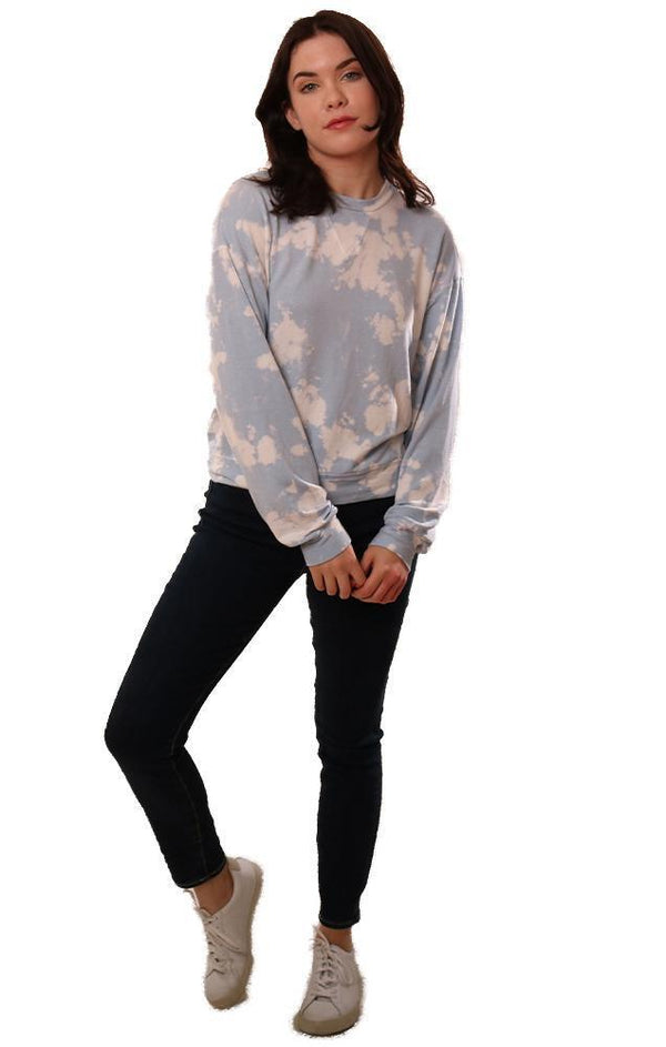 Six Fifty Tops Crew Neck Long Sleeve Bleached Blue Pullover Top