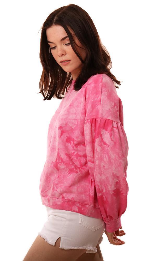 Tops Balloon Sleeve Pink Tie Dye Pullover Sweatshirt