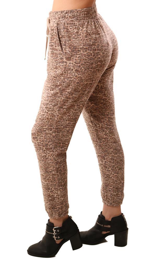 BB Dakota Joggers Tan Animal Print Comfy Drawstring Jogger Pants