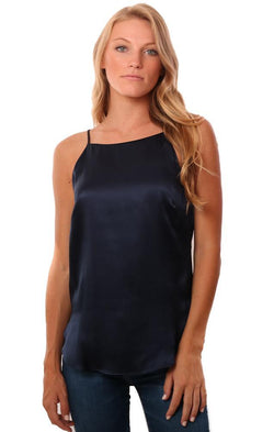 Amanda Uprichard Tops High Neckline Thin Strap Flowy Blue Silk Dressy Top