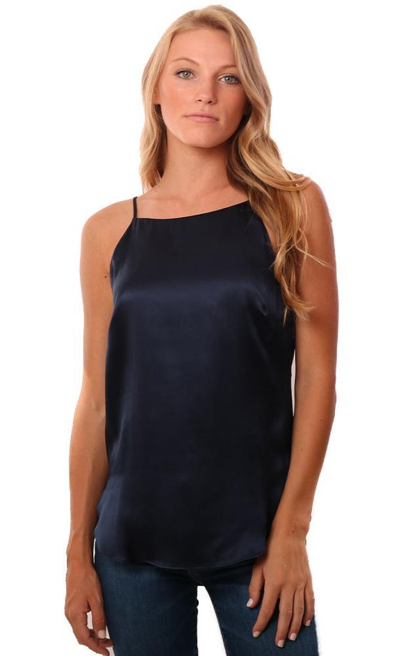 Amanda Uprichard Tops High Neckline Thin Strap Flowy Blue Silk Dressy Top